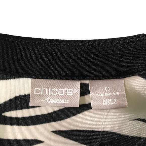 Chico's White Black Zebra Pattern Women's 3/4‎ Length sleeves V Neck - Picture 4 of 4